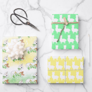 Feuille De Papier Cadeau Carton mignon Llama jaune et vert