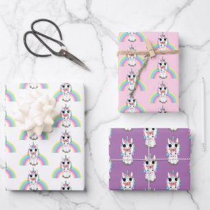 Feuille De Papier Cadeau Cartoon mignon Rainbow Unicorn et Papillon Birthda