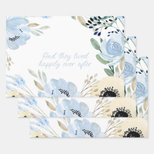 Feuille De Papier Cadeau Cascade bleue Fleurs Cadre personnalisé