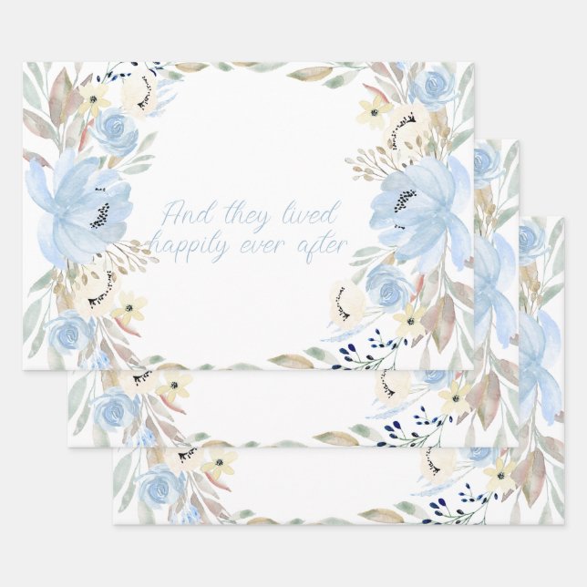 Feuille De Papier Cadeau Cascade bleue Fleurs Cadre personnalisé (Lot)