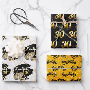 Feuille De Papier Cadeau Casino Black & Gold Hommes 30e anniversaire
