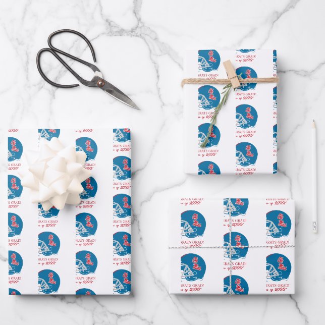 Feuille De Papier Cadeau Casque Ole Miss Football | Bleu clair (Recto)