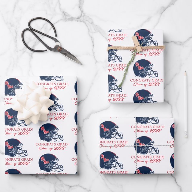 Feuille De Papier Cadeau Casque Ole Miss Football | bleu foncé (Recto)