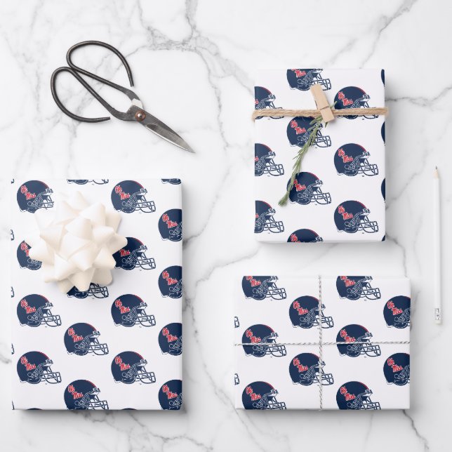 Feuille De Papier Cadeau Casque Ole Miss Football | bleu foncé (Recto)