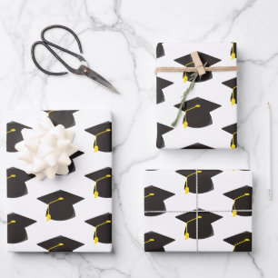 Feuille De Papier Cadeau Casquette noire avec cadeau Arrière - plan blanc