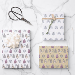 Feuille De Papier Cadeau Casquettes de laine et moineaux mignons