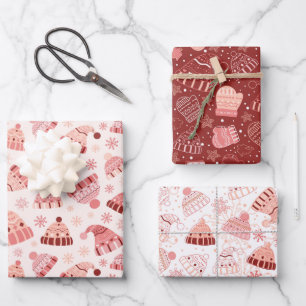 Feuille De Papier Cadeau Casquettes d'hiver et Mittens