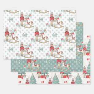 Feuille De Papier Cadeau Casse-noisette, cheval à cheval, arbre de Noël