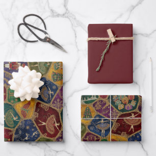 Feuille De Papier Cadeau Casse-Noisette Mosaïque Vintage Ballet Noël Person