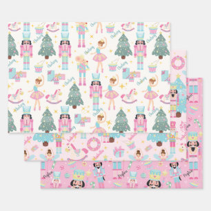 Feuille De Papier Cadeau Casse-noisette rose et ballerine personnalisés