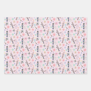 Feuille De Papier Cadeau Casse-noix rose, pain d'épices et neigeurs W