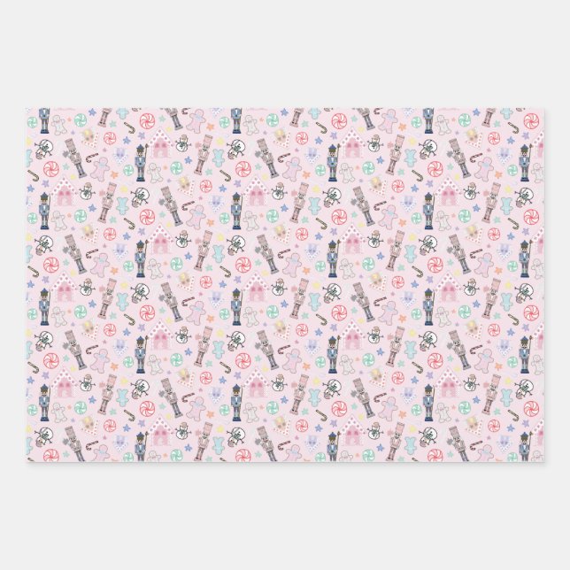 Feuille De Papier Cadeau Casse-noix rose, pain d'épices et neigeurs W (Devant)