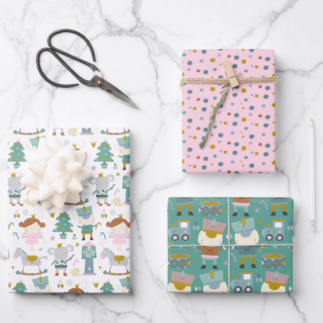 Feuille De Papier Cadeau Casse-noix rose Pastel avec éléphants (Recto)