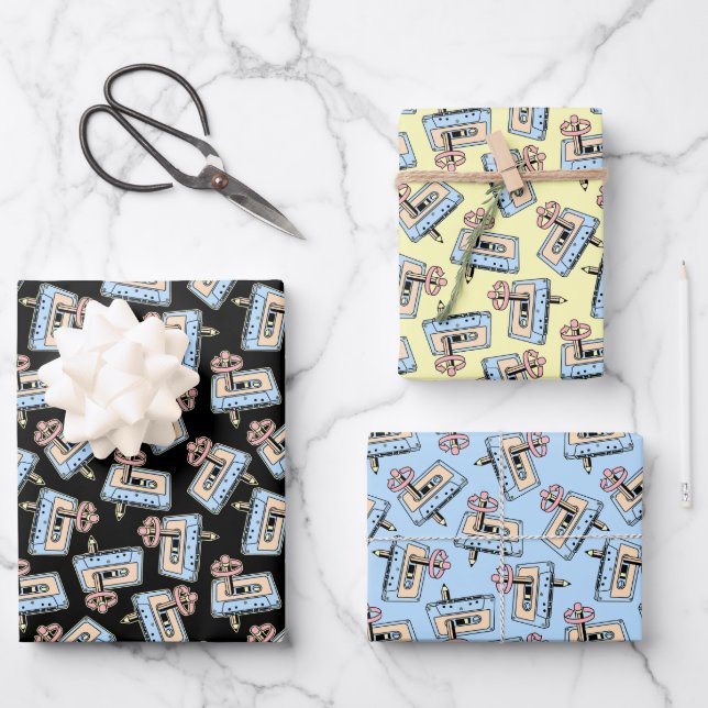 Feuille De Papier Cadeau Cassette audio avec Motif au crayon (Recto)