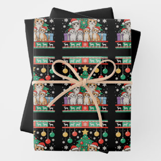 Feuille De Papier Cadeau Cat Ugly Christmas Tree Lights Xmas Holiday