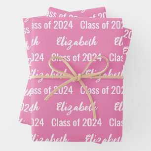 Feuille De Papier Cadeau Catégorie de 2024 Nom du diplômé rose et blanc