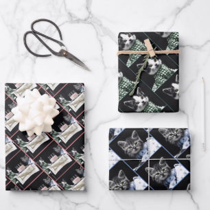 Feuille De Papier Cadeau Cats celebrating a birthday with cake and candles