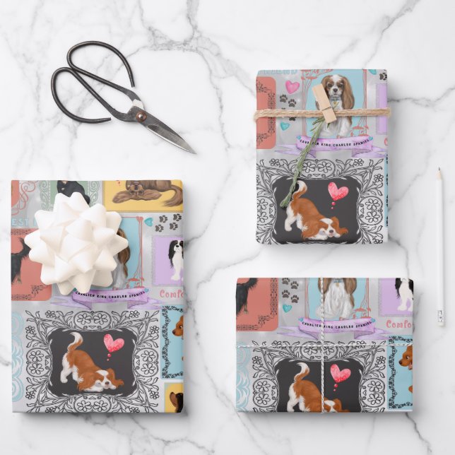 Feuille De Papier Cadeau Cavalier Charles Spaniel  (Recto)