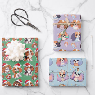 Feuille De Papier Cadeau Cavalier King Charles Pastel Motif de Noël