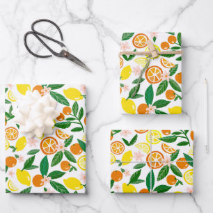 Feuille De Papier Cadeau Célébration des agrumes Beaux citrons Oranges supe