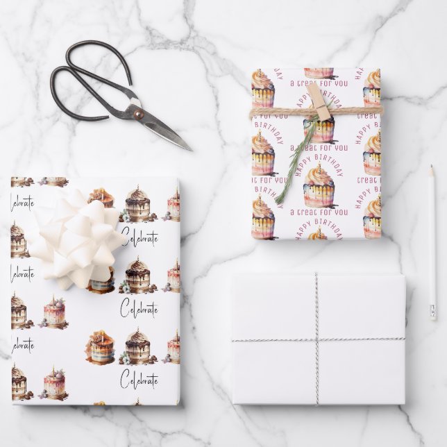Feuille De Papier Cadeau Célébration des gâteaux (Recto)