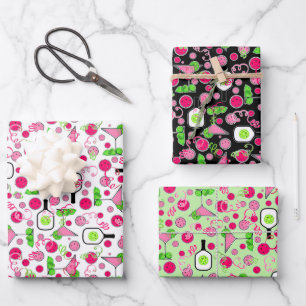 Feuille De Papier Cadeau Célébration Pickleball Rose Dinks & Boissons Verte