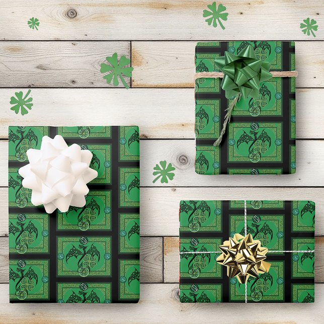 Feuille De Papier Cadeau Celtique irlandais de dragon vert (Créateur téléchargé)