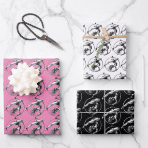 Feuille De Papier Cadeau Cerceau aérien Lyre Rose Noir Gris