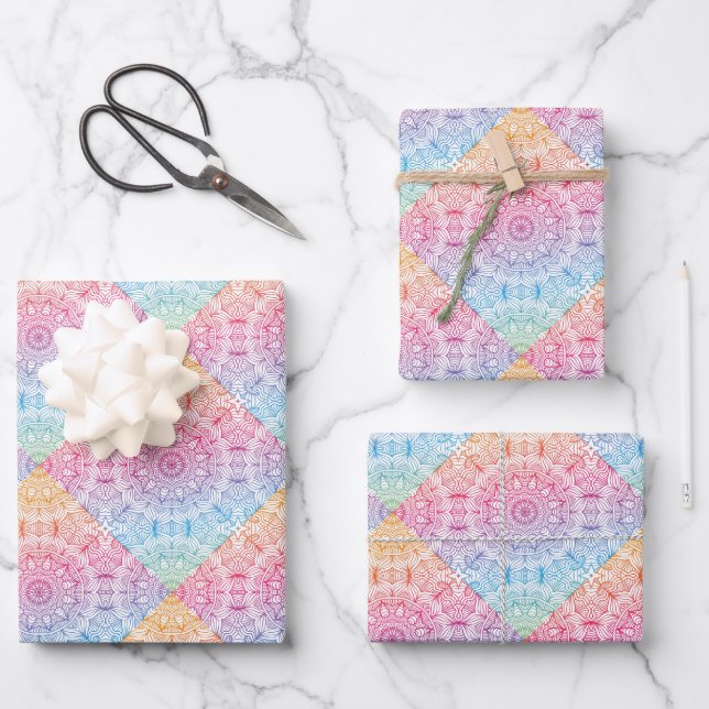 Feuille De Papier Cadeau Cercle arc-en-ciel Mandala (Recto)