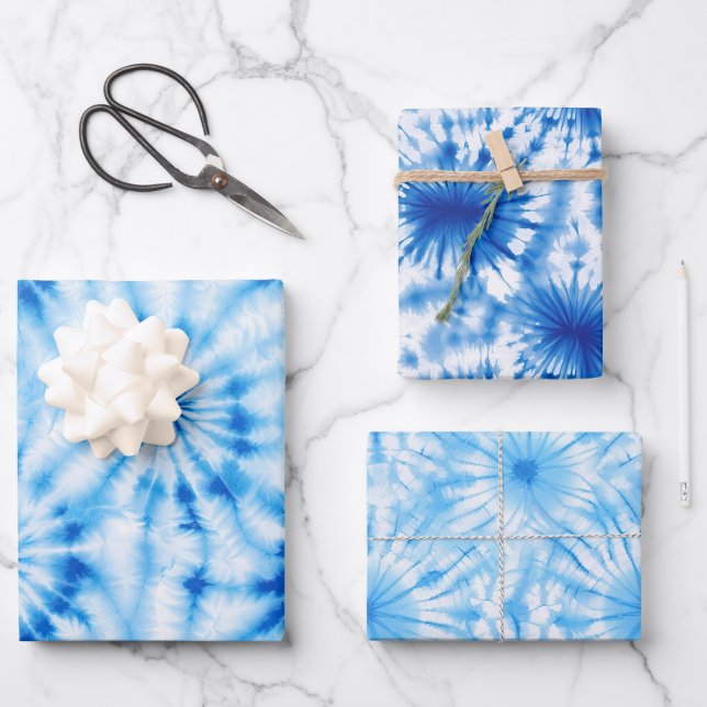 Feuille De Papier Cadeau Cercles bleus Teint (Recto)
