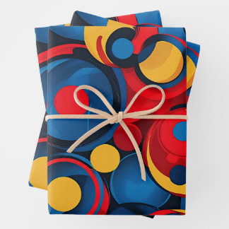 Feuille De Papier Cadeau Cercles colorés rouge, bleu et jaune