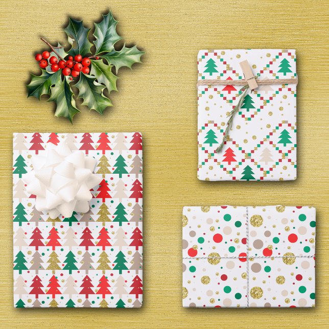 Feuille De Papier Cadeau Cercles d'arbre de Noël Abstraits Red Green Gold (Créateur téléchargé)