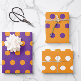 Feuille De Papier Cadeau Cercles de points Polka violet orange Motif géomét