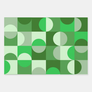 Feuille De Papier Cadeau Cercles demi Moderne Milieu de Siècle Vert Gris 