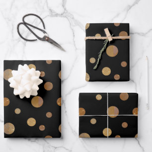 Feuille De Papier Cadeau Cercles d'or Pois Géométrique Noir