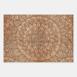 Feuille De Papier Cadeau Cercles floraux en bois sculpté Mandalas
