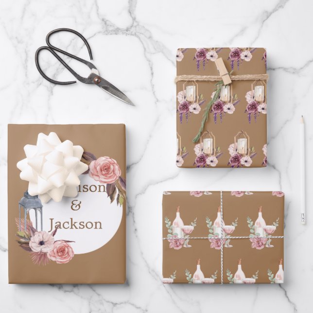 Feuille De Papier Cadeau Cérémonie de Mariage personnalisée Aquarelle de co (Recto)