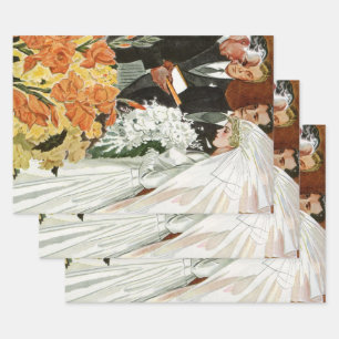 Feuille De Papier Cadeau Cérémonie de mariage vintage avec mariée et marié