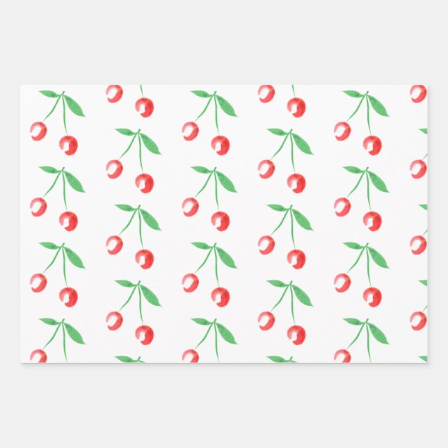 Feuille De Papier Cadeau Cerise à aquarelle rouge (Devant)