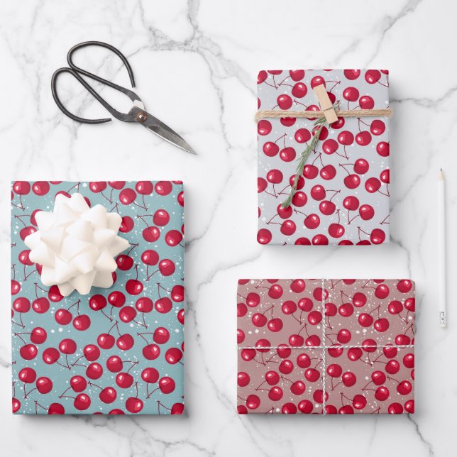 Feuille De Papier Cadeau Cerise d'hiver. (Recto)