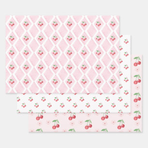 Feuille De Papier Cadeau Cerise sur le Baby shower de coquette rose Aquarel