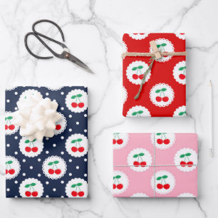 Feuille De Papier Cadeau Cerises Rouges Mixtes Mignonnes d'Été