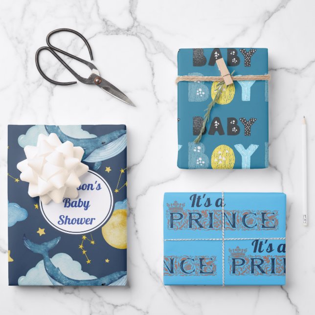 Feuille De Papier Cadeau C'est un Baby shower de baleines d'aquarelle Princ (Recto)