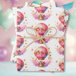 Feuille De Papier Cadeau C'est une fille   Baby shower de ballon à air chau