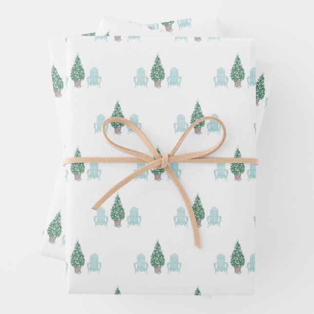 Feuille De Papier Cadeau Chaises Adirondack Coastal Christmas Seashell Tree (En situation)