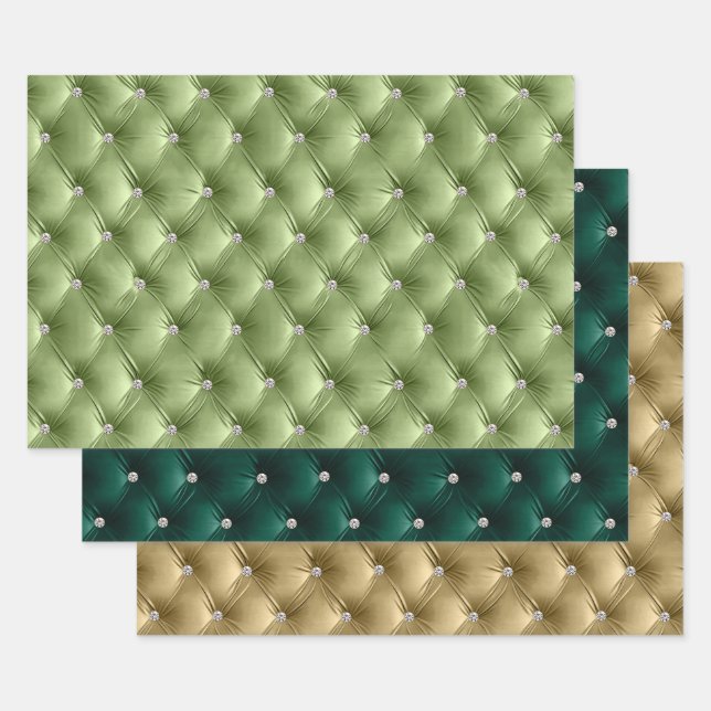 Feuille De Papier Cadeau Chaleureux Sage Vert Feminine Faux Velvet (Lot)