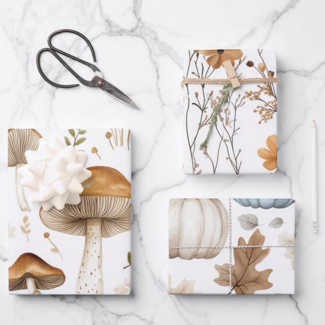 FEUILLE DE PAPIER CADEAU CHAMBRES ET FLEURS BROWN JOLIMENT TOMBÉES (Recto)