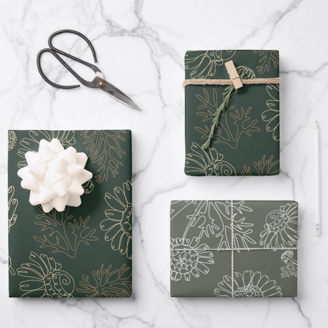 Feuille De Papier Cadeau Chamomille moderne verte à la sauge (Recto)