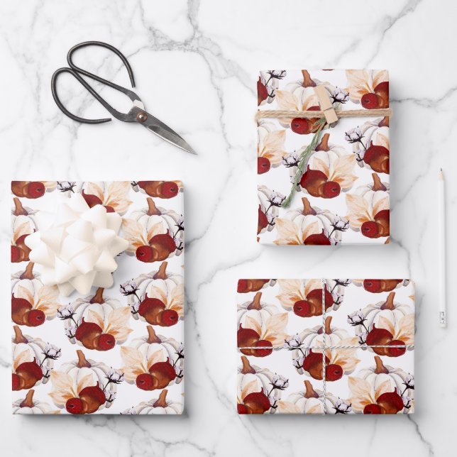 Feuille De Papier Cadeau Champ Citrouille d'automne (Recto)