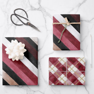Feuille De Papier Cadeau Champagne Rose Bourgogne Noir Rayures Noël